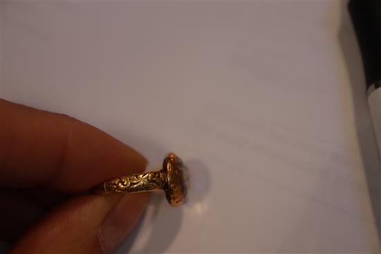 A late 17th century gold and Stuart crystal memento mori ring, size J.